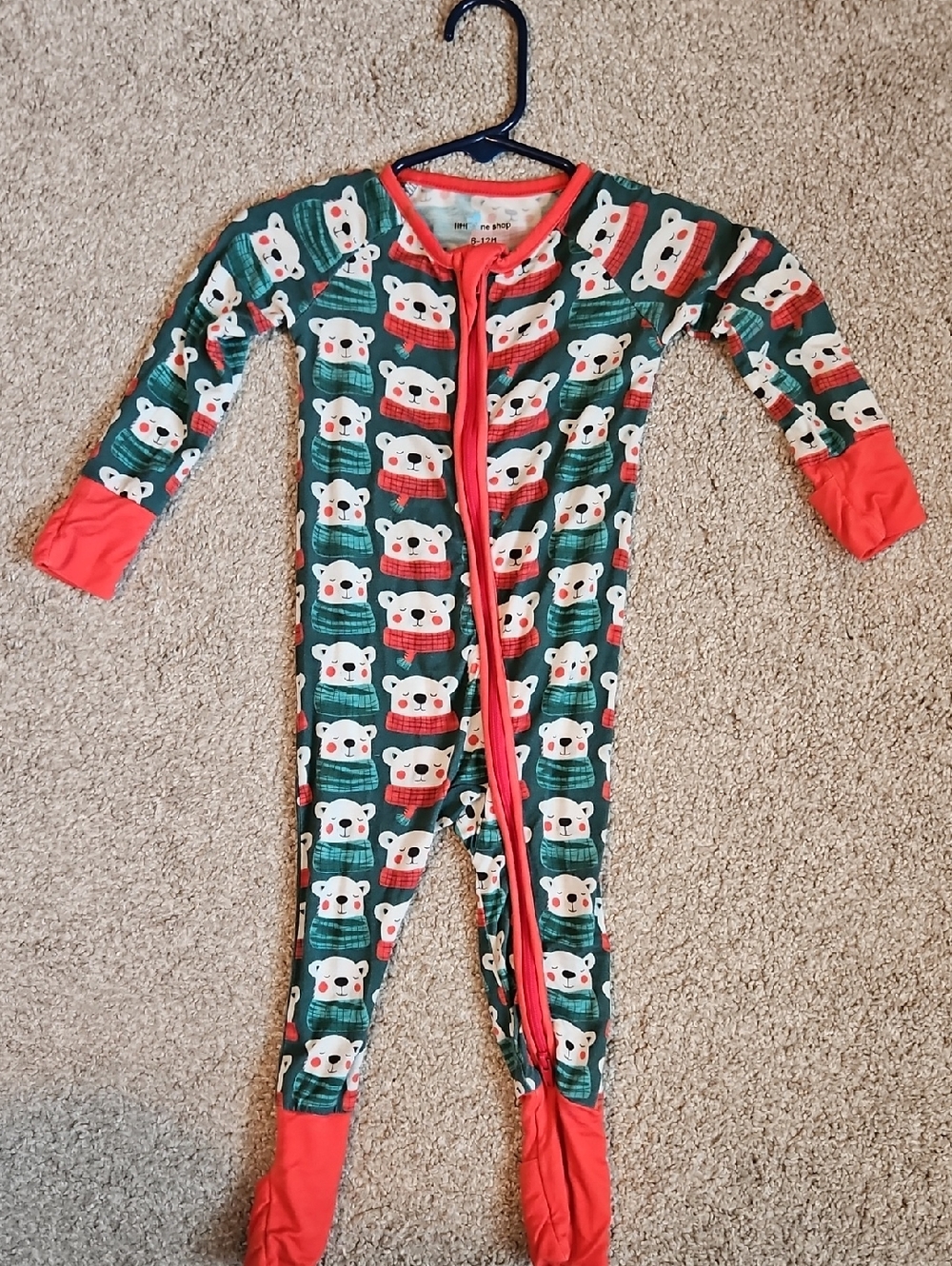 Little One Shop bamboo zippy in size 6–12 months. Polar Bear